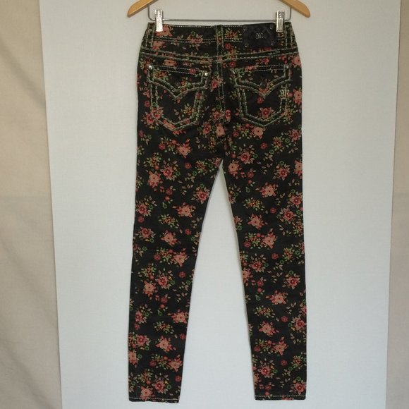 Miss Me Cargo Ankle Skinny Jeans Sz 26 x 29 Black Floral Flap Pockets CP4019AK3 - Picture 3 of 9
